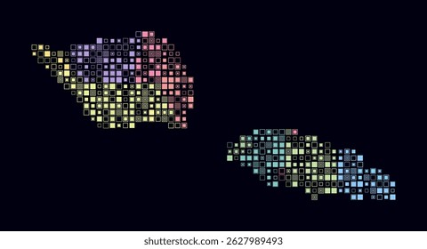 Samoa, shape of the country build of colored cells. Digital style map of the Samoa on dark background. Small size square blocks. Vibrant vector illustration.