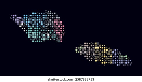 Samoa, shape of the country built of colored cells. Digital style map of Samoa on a dark background. Small size rounded square blocks. Simple vector illustration.