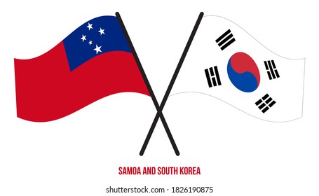 Samoa and South Korea Flags Crossed And Waving Flat Style. Official Proportion. Correct Colors.
