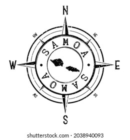 Samoa Stamp Map Compass Adventure. Illustration Travel Country Symbol. Seal Expedition Wind Rose Icon.