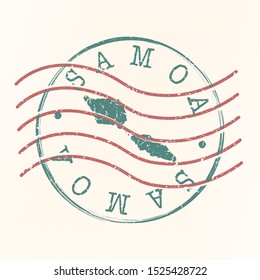 Samoa Stamp Postal. Map Silhouette Seal. Passport Round Design. Vector Icon. Design Retro Travel.