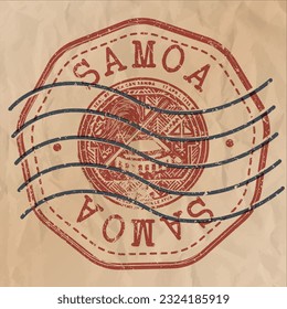 Samoa Stamp Travel Passport. Design Retro Symbol Country. Old Vintage Postmark.