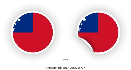 Icono de la marca de emoticones de Samoa en forma de círculo y circular con despegarse sobre fondo blanco.
