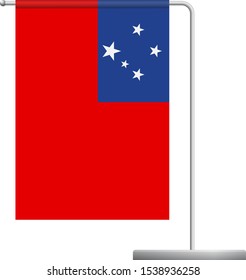 Samoa table flag. Metal flagpole. National flag of Samoa vector illustration