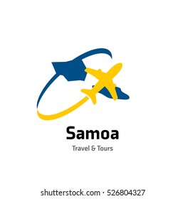 Samoa Travel and Tours logo. Vector travel company logo design - Country map Leisure travel logo template. Tourism emblem, leisure center - vector illustration