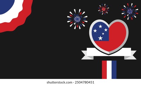 Samoa vector banner design illustration with flag colors, geometric shapes and typography. fireworks and ribbon elements.