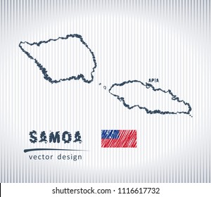 Samoa vector chalk drawing map isolated on a white background
