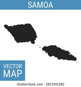 Mapa vectorial de Samoa con nombre de país, negro sobre fondo blanco.