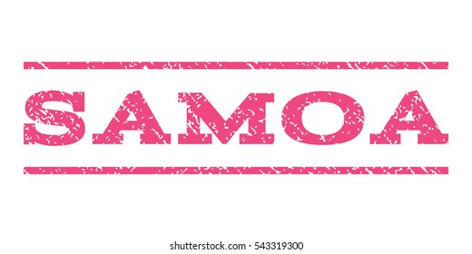 Samoa watermark stamp. Text tag between horizontal parallel lines with grunge design style. Rubber seal stamp with scratched texture. Vector pink color ink imprint on a white background.