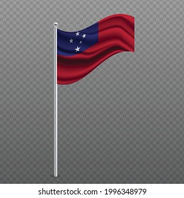 Samoa schwenkende Fahne auf Metallmast. Vektorgrafik.