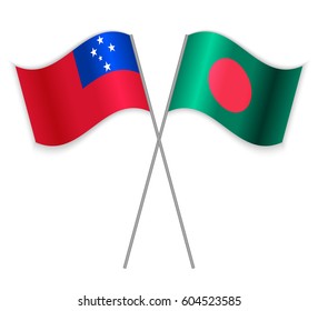 Samoan and Bangladeshi crossed flags. Samoa combined with Bangladesh isolated on white. Language learning, international business or travel concept.