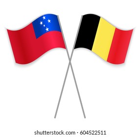 Samoan and Belgian crossed flags. Samoa combined with Belgium isolated on white. Language learning, international business or travel concept.