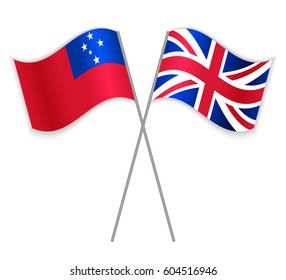 Samoan and British crossed flags. Samoa combined with United Kingdom isolated on white. Language learning, international business or travel concept.