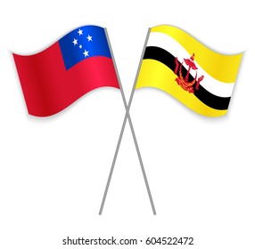 Samoan and Bruneian crossed flags. Samoa combined with Brunei isolated on white. Language learning, international business or travel concept.