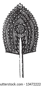 Samoan Fan which is dried from Coconut Leaves, vintage line drawing or engraving illustration.