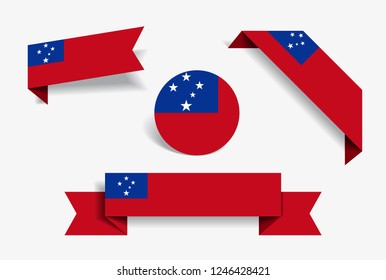 Samoan flag stickers and labels set. Vector illustration.