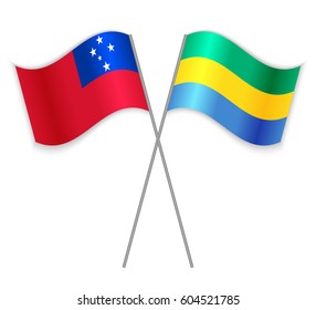 Samoan and Gabonese crossed flags. Samoa combined with Gabon isolated on white. Language learning, international business or travel concept.