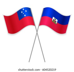 Samoan and Haitian crossed flags. Samoa combined with Haiti isolated on white. Language learning, international business or travel concept.