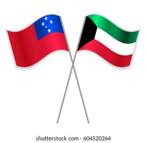 Samoan and Kuwaiti crossed flags. Samoa combined with Kuwait isolated on white. Language learning, international business or travel concept.
