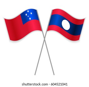 Samoan and Laotian crossed flags. Samoa combined with Laos isolated on white. Language learning, international business or travel concept.