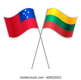 Samoan and Lithuanian crossed flags. Samoa combined with Lithuania isolated on white. Language learning, international business or travel concept.