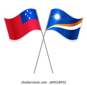 Samoan and Marshallese crossed flags. Samoa combined with Marshall Islands isolated on white. Language learning, international business or travel concept.