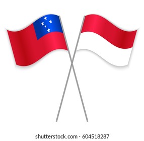 Samoan and Monegasque crossed flags. Samoa combined with Monaco isolated on white. Language learning, international business or travel concept.