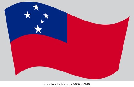 Samoan national official flag. Patriotic symbol, banner, element, background. Correct colors. Flag of Samoa waving on gray background, vector