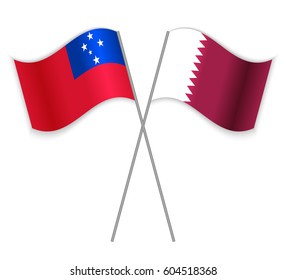 Samoan and Qatari crossed flags. Samoa combined with Qatar isolated on white. Language learning, international business or travel concept.