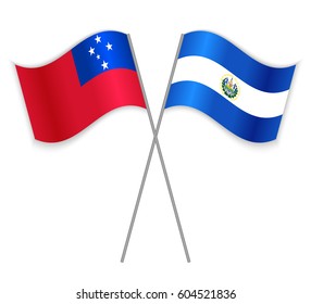 Samoan and Salvadoran crossed flags. Samoa combined with El Salvador isolated on white. Language learning, international business or travel concept.