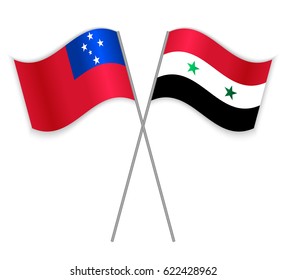 Samoan and Syrian crossed flags. Samoa combined with Syria isolated on white. Language learning, international business or travel concept.
