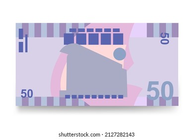 Samoan Tala Vector Illustration. Samoa money set bundle banknotes. Paper money 50 WST. Flat style. Isolated on white background. Simple minimal design.