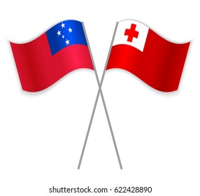 Samoan and Tongan crossed flags. Samoa combined with Tonga isolated on white. Language learning, international business or travel concept.