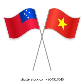 Samoan and Vietnamese crossed flags. Samoa combined with Vietnam isolated on white. Language learning, international business or travel concept.