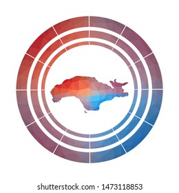 Samos badge. Bright gradient logo of island in low poly style. Multicolored Samos rounded sign with map in geometric style for your infographics.