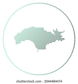 Samos digital badge. Dotted style map of Samos in circle. Tech icon of the island with gradiented dots. Elegant vector illustration.