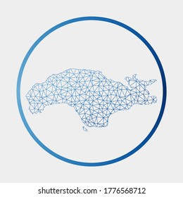 Samos icon. Network map of the island. Round Samos sign with gradient ring. Technology, internet, network, telecommunication concept. Vector illustration.