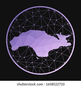 Samos icon. Vector polygonal map of the island. Samos icon in geometric style. The island map with purple low poly gradient on a dark background.