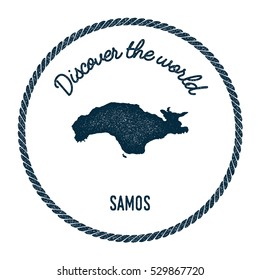 Samos map in vintage discover the world rubber stamp. Hipster style nautical postage Samos stamp, with round rope border. Samos map vector illustration.