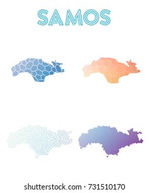 Samos polygonal island map. Mosaic style maps collection. Bright abstract tessellation, geometric, low poly, modern design. Samos polygonal maps for infographics or presentation.