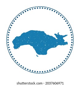 Samos sticker. Travel rubber stamp with map of island, vector illustration. Can be used as insignia, logotype, label, sticker or badge of the Samos.