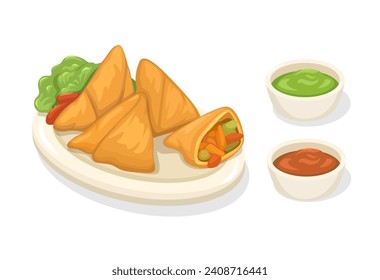 Samosa Asian Traditional Food From India Cartoon illustration Vector