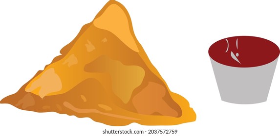 samosa , bakery food item with tomato ketchup vector illustration