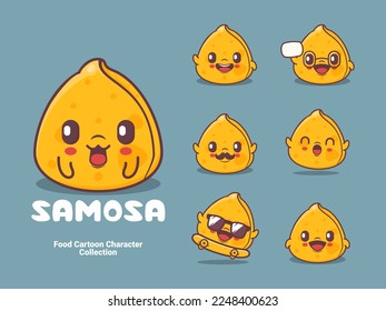 samosa cartoon. food vector illustration with different expressions