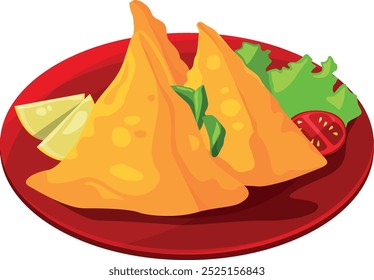Samosa cartoon icon. Crispy traditional indian cuisine