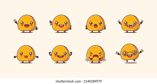 samosa cartoon. vector illustration of traditional indian food or famous food in asia. with different faces and expressions. cute cartoon