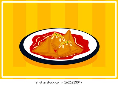 Samosa Chaat Indian Street Food Vector