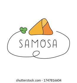 Samosa. Ilustración de placa de vector dibujada a mano sobre fondo blanco.