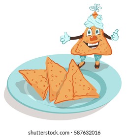 Samosa - Indian national patties. Vector illustration of a delicious, fun, mischievous samosa