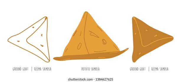 Samosa, Indian or Pakistani spicy snacks, Traditional ramadan dinner, Famous Ramzan food, Delicious iftar meal. - Vector